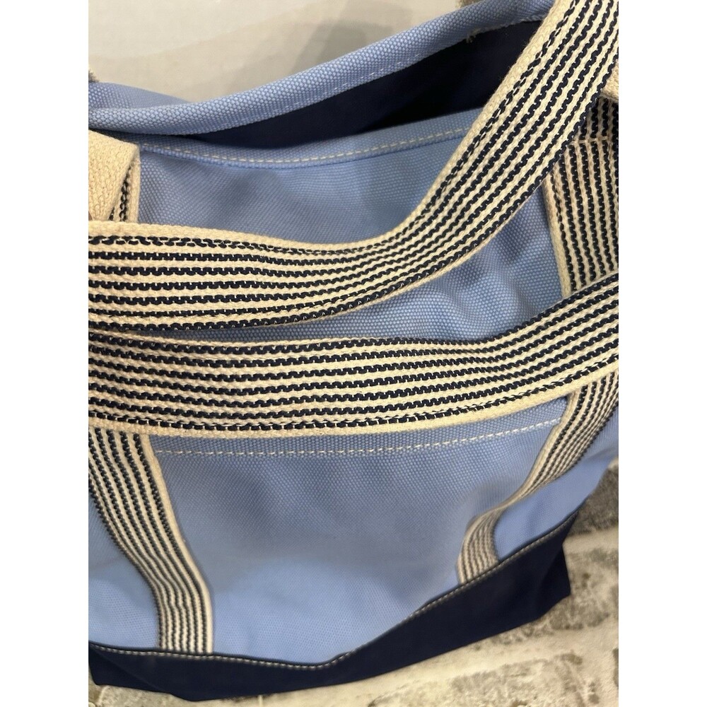Lands' End Cotton Canvas Medium Tote Bag 5 Pockets Zip Closure Light Blue/Navy - Picture 11 of 12